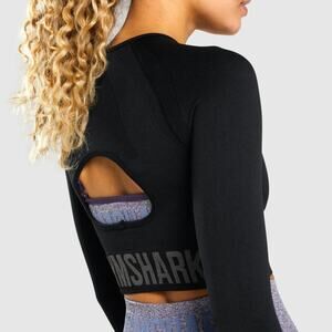 Black Flex Sports Long Sleeve Crop Top